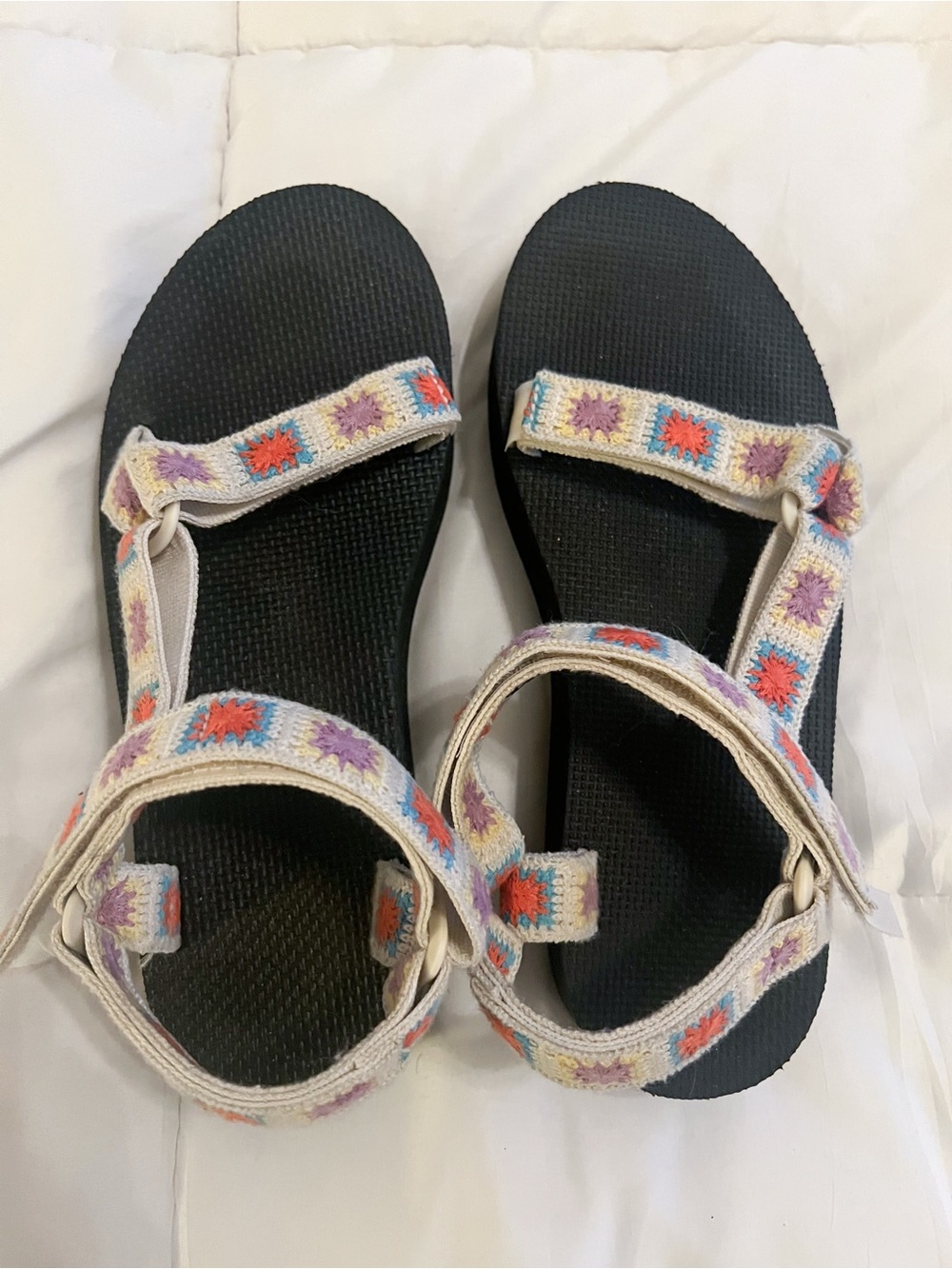 Teva Flatform Universal Crochet Platform Sandals - Cream Multi Size 10
